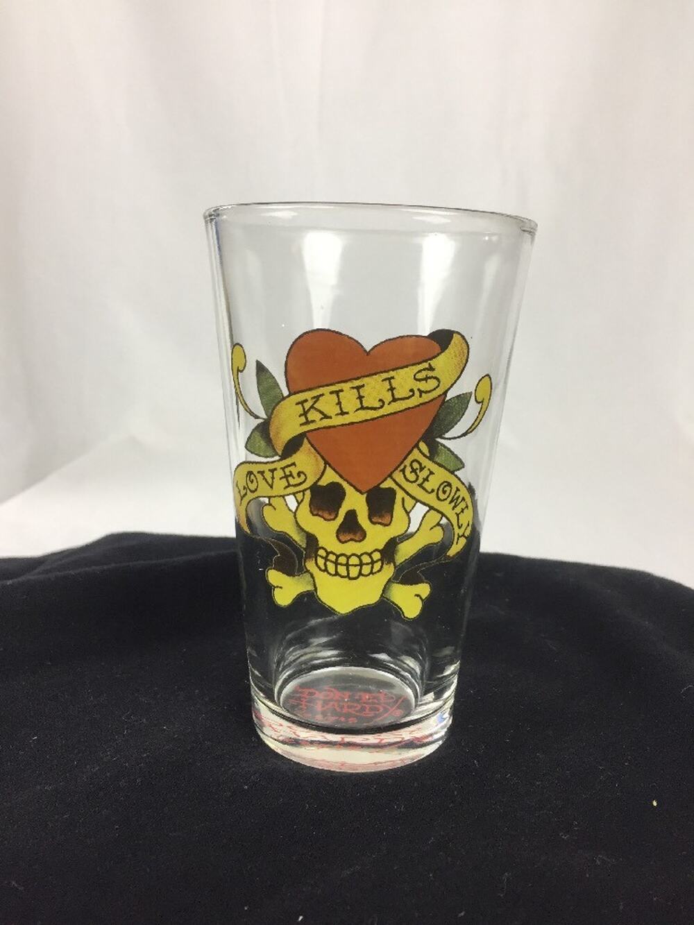 Don Ed Hardy Pint Beer Glass " Love Kills Slowly" Skull 6 inch Drinkware
